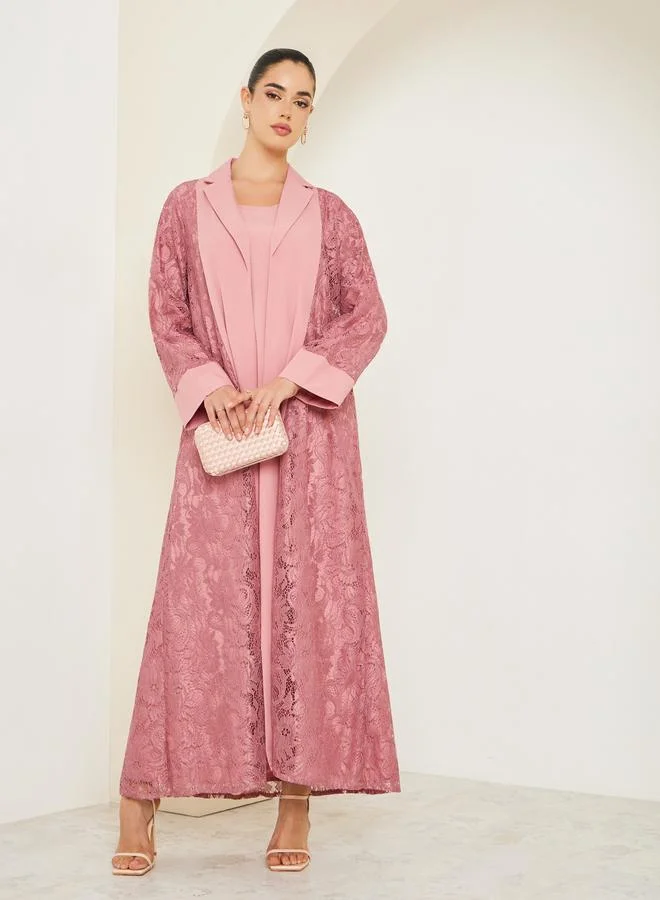 Amirah Women Lace Insert Abaya and Dress Modest Set